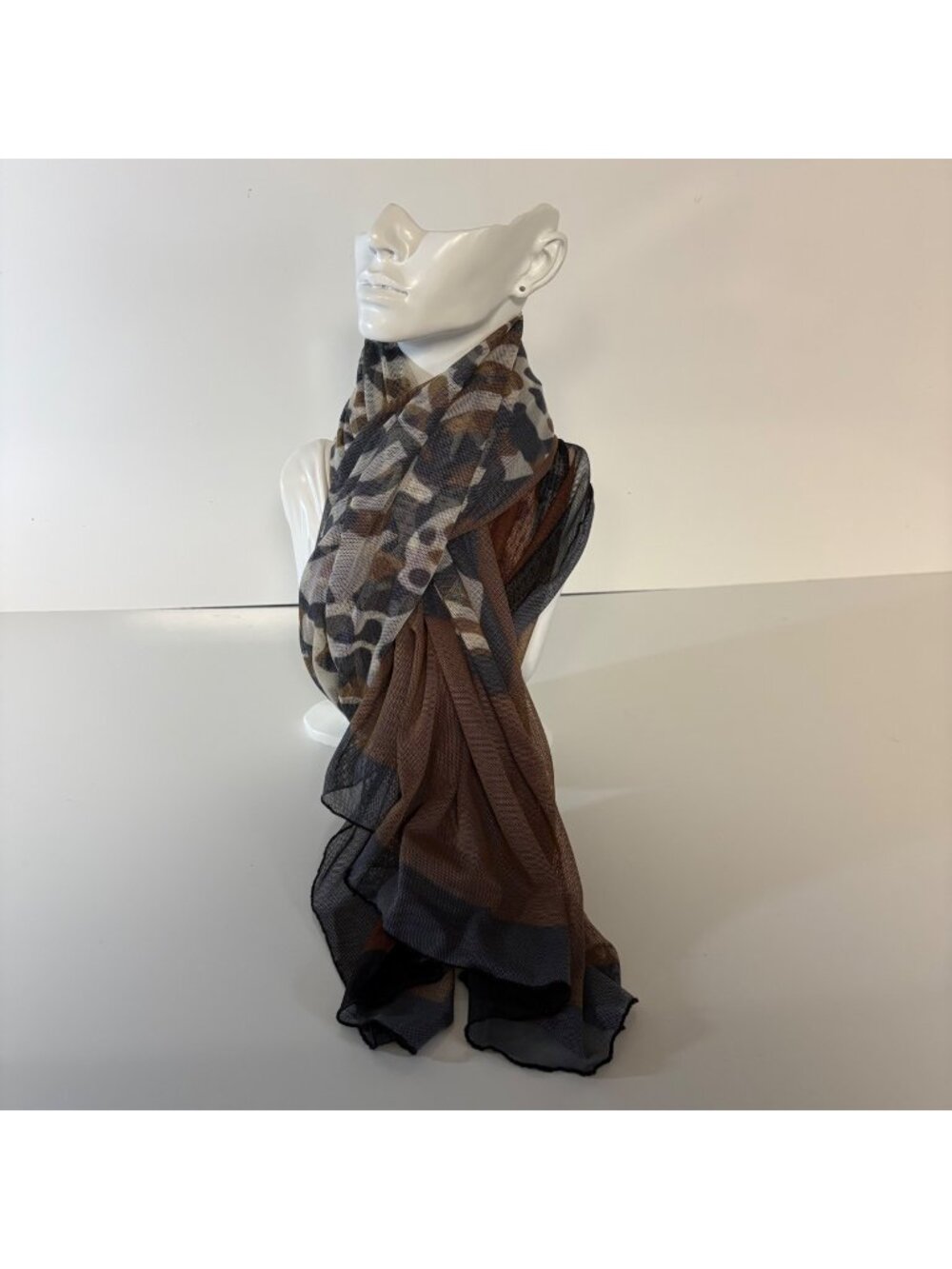 Leopard Print Brown Black Mesh Scarf Wrap 36 in x 56 in Lightweight Sheer